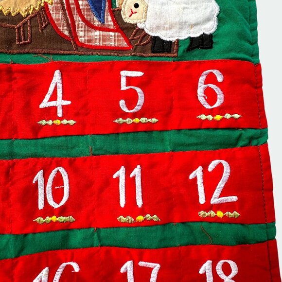 Vintage Nativity Scene Fabric Advent Calendar With Pockets & Red Hanging Cord - Picture 4 of 9